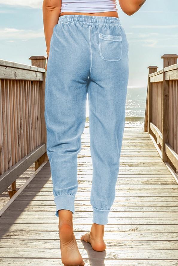 Nebeško modre jogger hlače z elastičnim pasom z žepi Helma