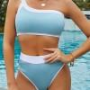 Nebeško modri bikini komplet z visokim pasom na eno ramo Brina