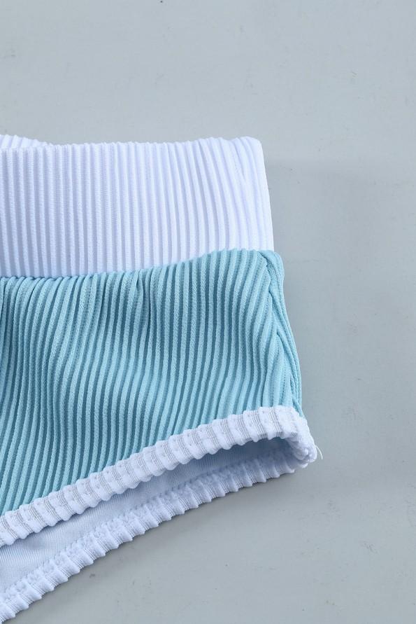 Nebeško modri bikini komplet z visokim pasom na eno ramo Brina