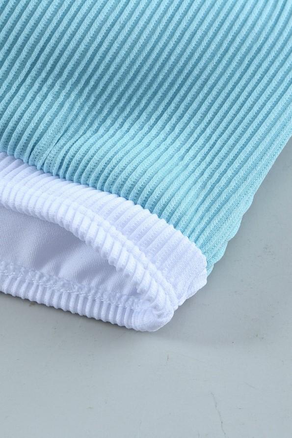Nebeško modri bikini komplet z visokim pasom na eno ramo Brina