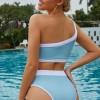 Nebeško modri bikini komplet z visokim pasom na eno ramo Brina