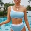 Nebeško modri bikini komplet z visokim pasom na eno ramo Brina