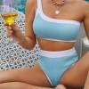 Nebeško modri bikini komplet z visokim pasom na eno ramo Brina