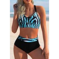 Nebeško modri bikini z visokim pasom z vdolbino na hrbtu Nancy