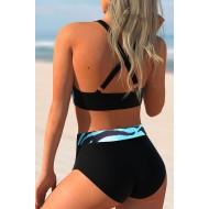 Nebeško modri bikini z visokim pasom z vdolbino na hrbtu Nancy