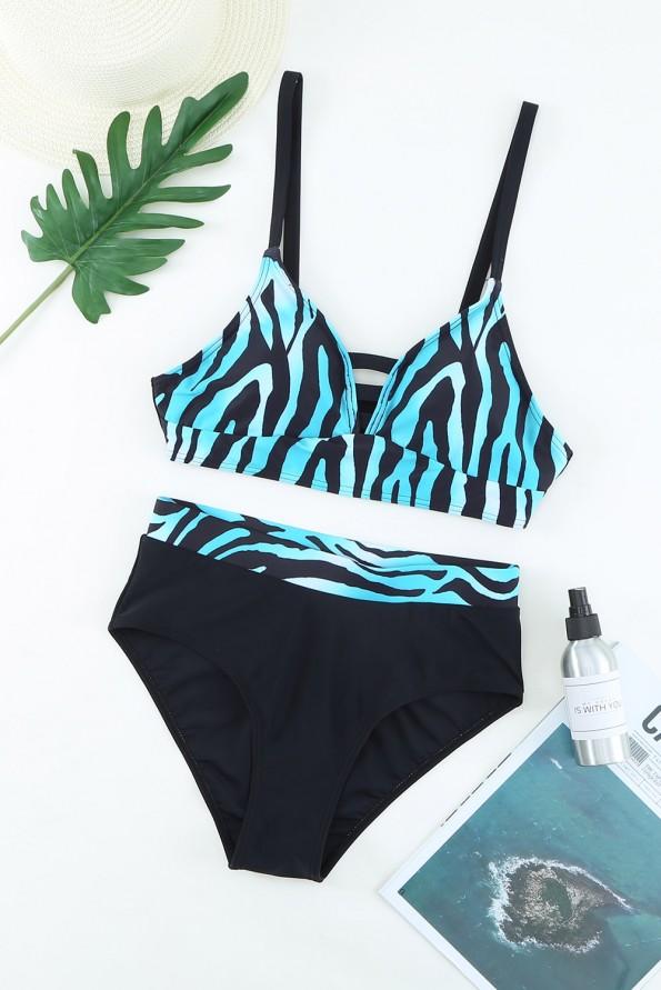 Nebeško modri bikini z visokim pasom z vdolbino na hrbtu Nancy