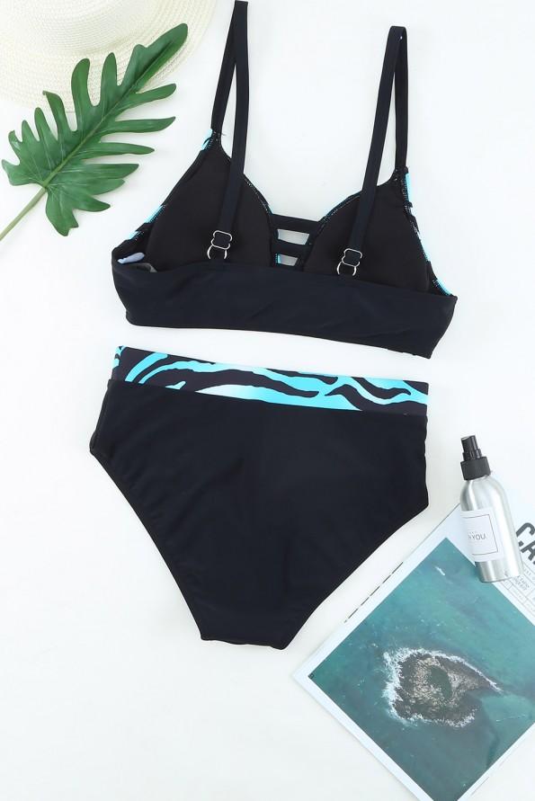 Nebeško modri bikini z visokim pasom z vdolbino na hrbtu Nancy