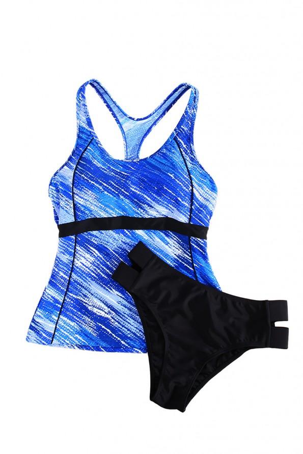 Nebeško modri komplet tankinija brez rokavov z abstraktnim tiskom Johanna