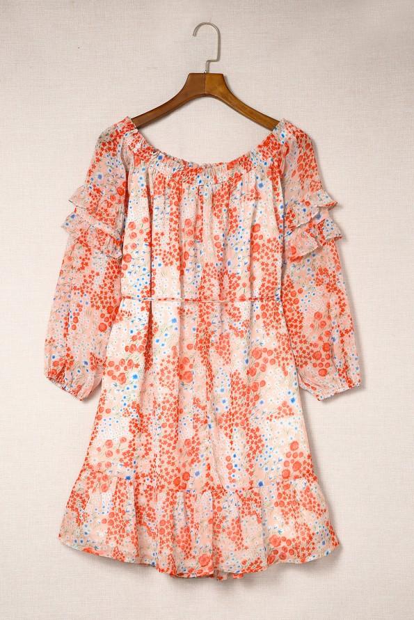 Obleka s cvetličnim potiskom in odprtimi rameni Natalie