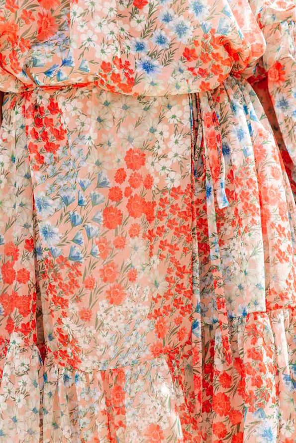 Obleka s cvetličnim potiskom in odprtimi rameni Natalie