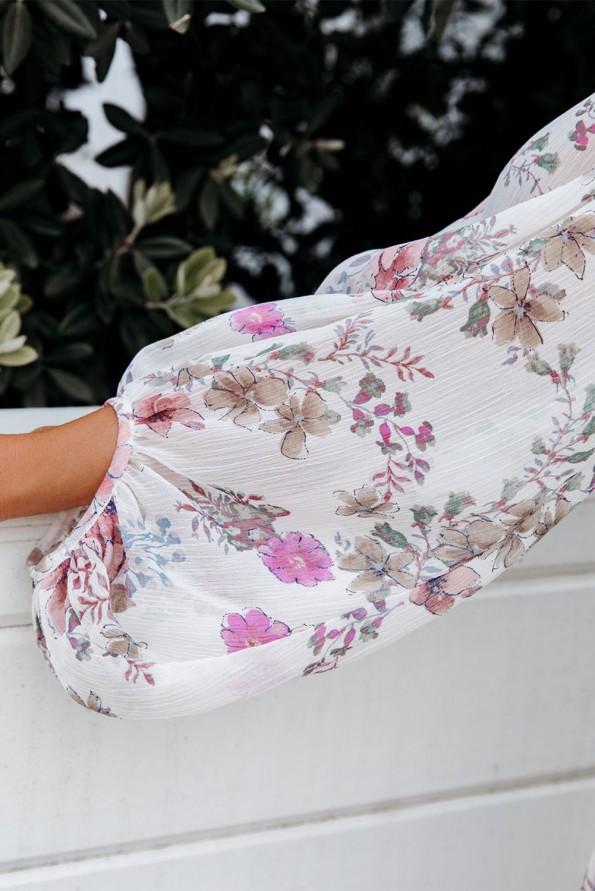 Obleka s cvetličnimi balonskimi rokavi Bathilde