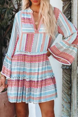 Obleka z večplastnimi rokavi v obliki zvona s potiskom boho Jolanda