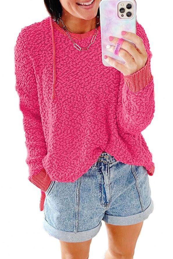 Ohlapen pulover s kapuco in teksturo Rose