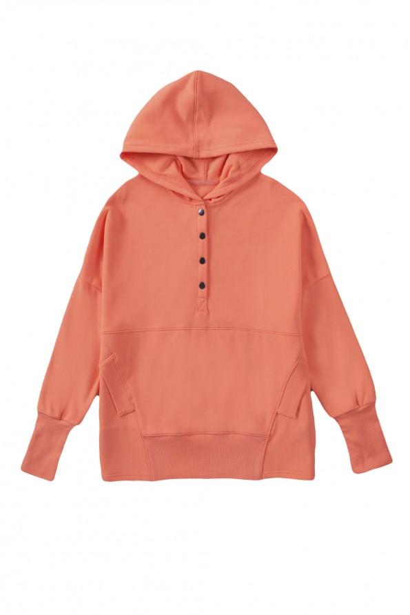 Oranžna majica s kapuco Henley z rokavi in batwingi