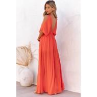 Oranžna maksi obleka z globokim V izrezom Zennet