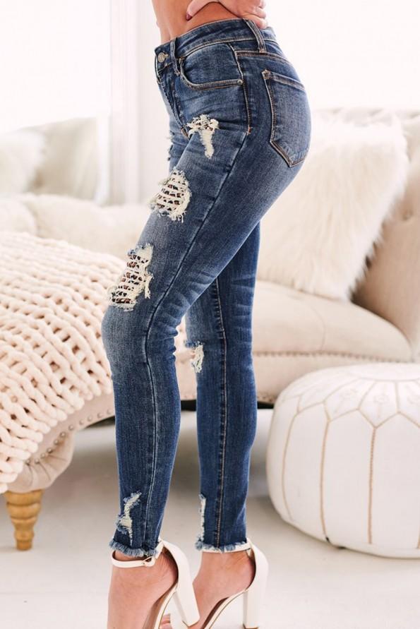 Raztegnjene bombažne kavbojke s srednje visokimi leopardnimi našitki Madelyn