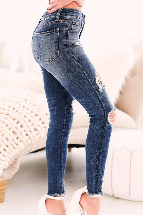 Raztegnjene bombažne kavbojke s srednje visokimi leopardnimi našitki Madelyn