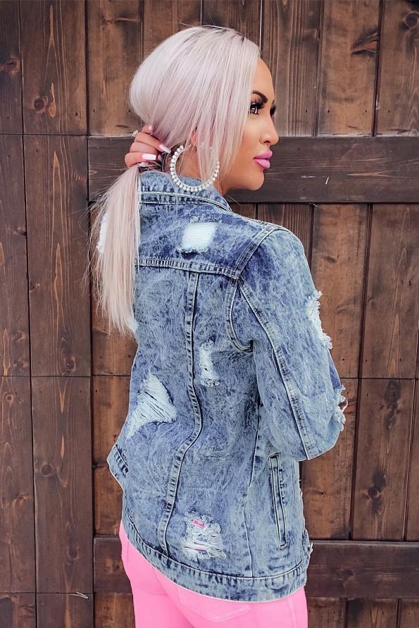 Raztrgana nebesno modra denim jakna z  gumbi Margareta