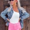 Raztrgana nebesno modra denim jakna z  gumbi Margareta