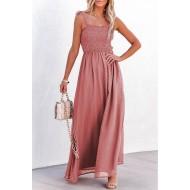 Rdeča oblečena švicarska maksi obleka s pikami Emma