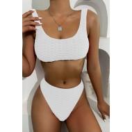 Rebrasti bikini z belimi nazobčanimi robovi White
