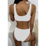Rebrasti bikini z belimi nazobčanimi robovi White