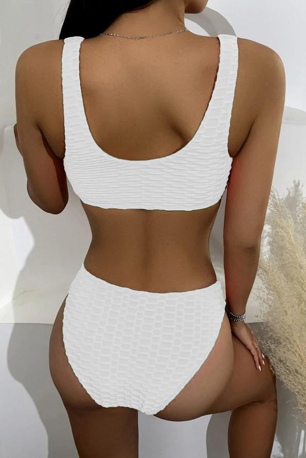 Rebrasti bikini z belimi nazobčanimi robovi White