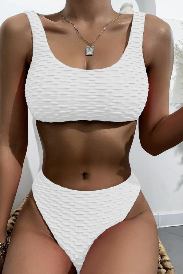 Rebrasti bikini z belimi nazobčanimi robovi White