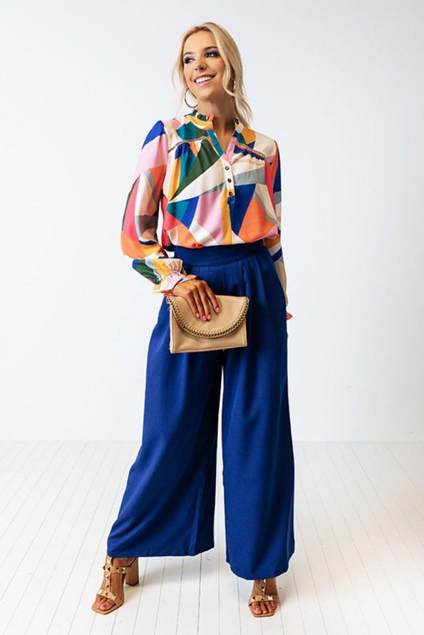 Rožnata bluza z geometričnim vzorcem patchwork  Jocelyn