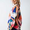 Rožnata bluza z geometričnim vzorcem patchwork  Jocelyn