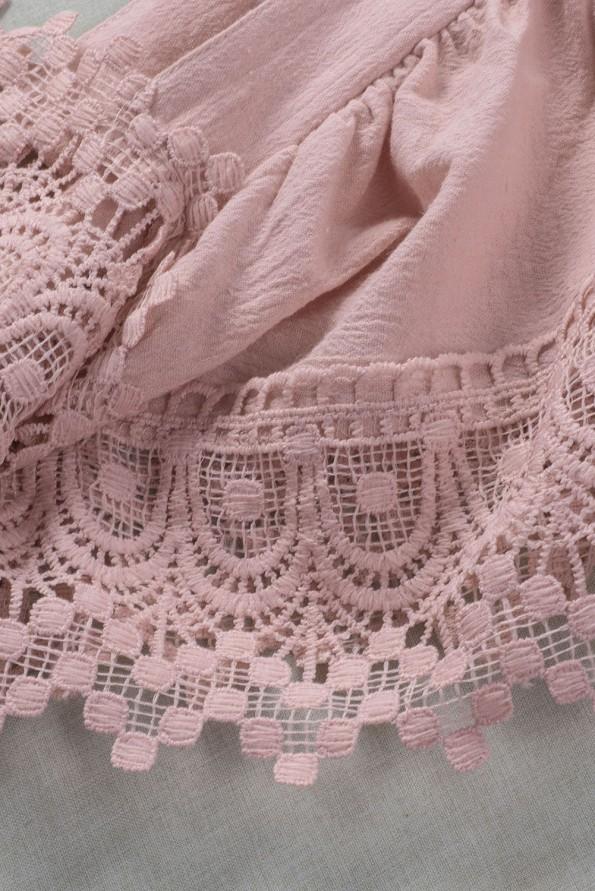 Rožnata čipkasta bluza s kvadratnim izrezom Nina