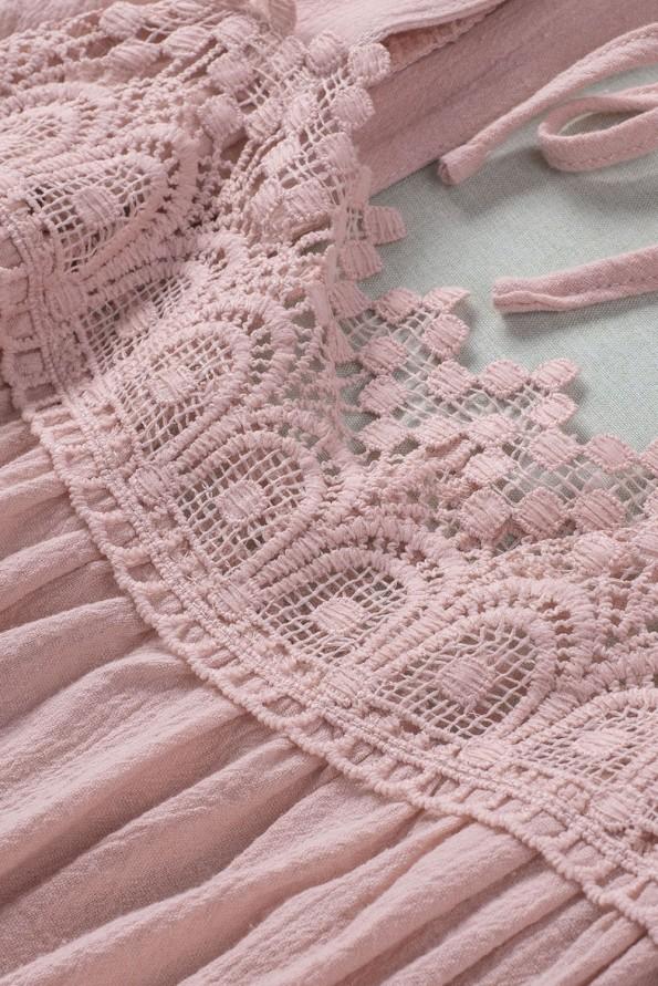 Rožnata čipkasta bluza s kvadratnim izrezom Nina