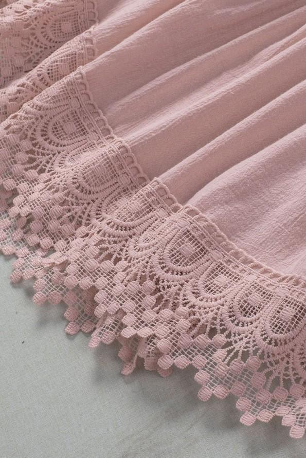 Rožnata čipkasta bluza s kvadratnim izrezom Nina