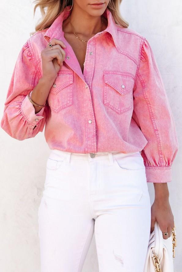 Rožnata srajca iz jeansa na zapenjanje z gumbi Kayla