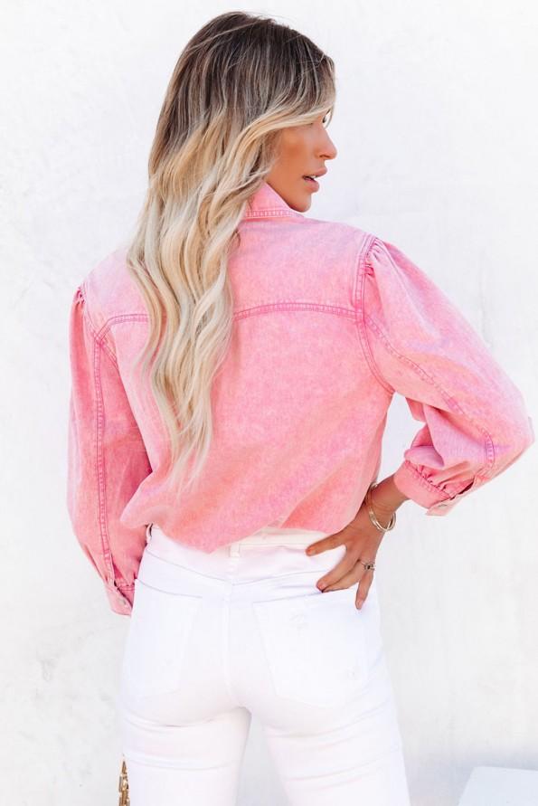 Rožnata srajca iz jeansa na zapenjanje z gumbi Kayla