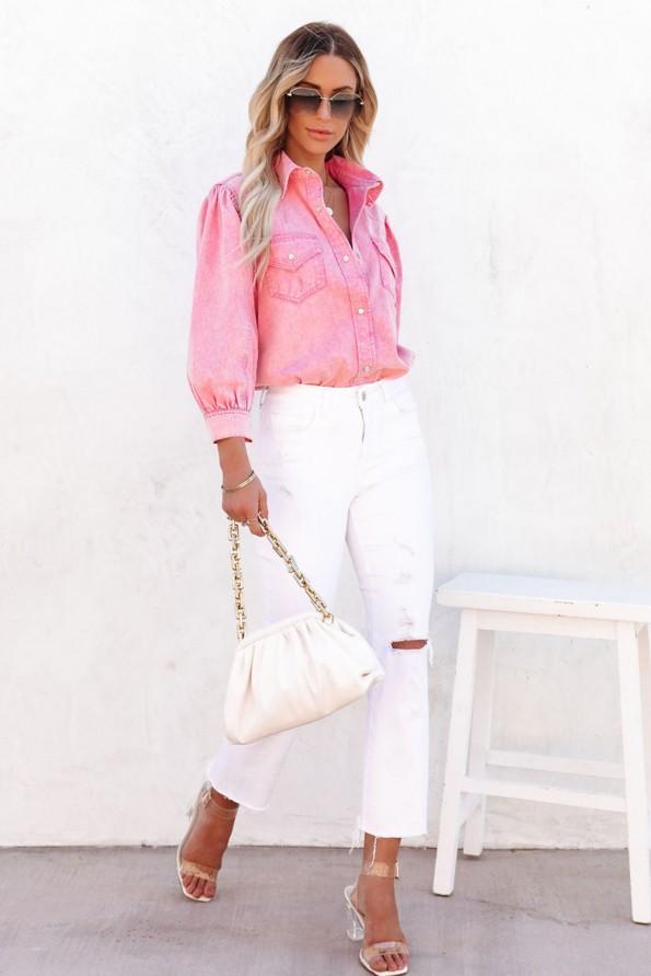 Rožnata srajca iz jeansa na zapenjanje z gumbi Kayla