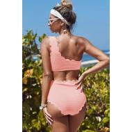 Rožnati bikini z visokim pasom na eni rami Fisa