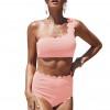 Rožnati bikini z visokim pasom na eni rami Fisa