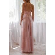 Roza široka obleka z bleščicami Tea