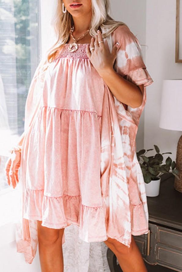 Roza kimoni s tie-dye z zarezami Gianna