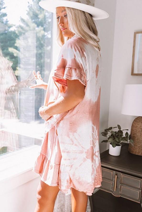 Roza kimoni s tie-dye z zarezami Gianna