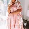 Roza kimoni s tie-dye z zarezami Gianna