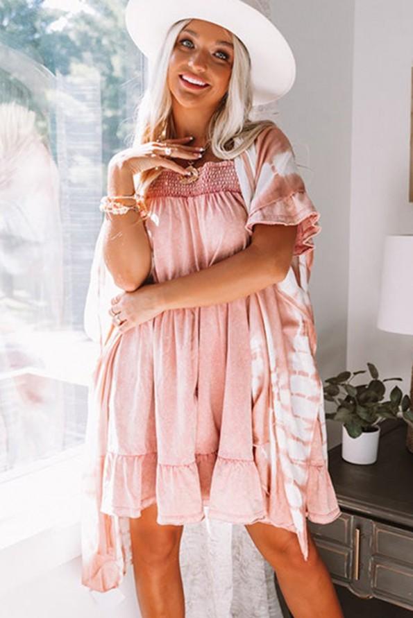 Roza kimoni s tie-dye z zarezami Gianna