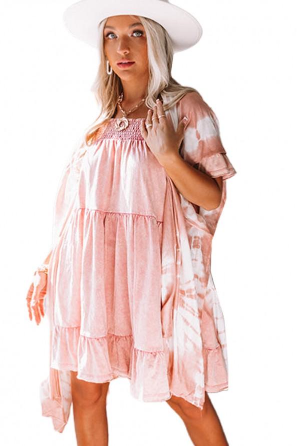 Roza kimoni s tie-dye z zarezami Gianna