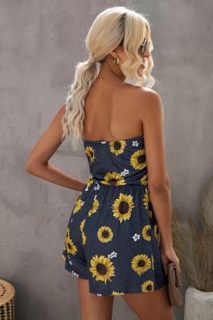 Rumeni kombinezon s cvetličnim potiskom z žepi Olivia