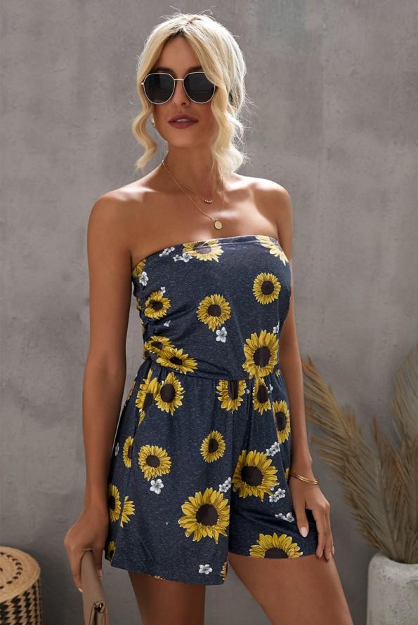 Rumeni kombinezon s cvetličnim potiskom z žepi Olivia