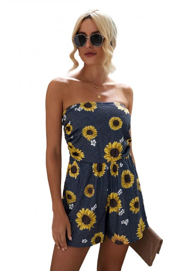 Rumeni kombinezon s cvetličnim potiskom z žepi Olivia