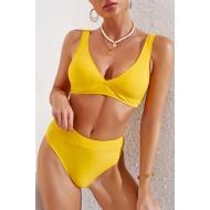 Seksi bikini komplet rumene navadne rebraste teksture