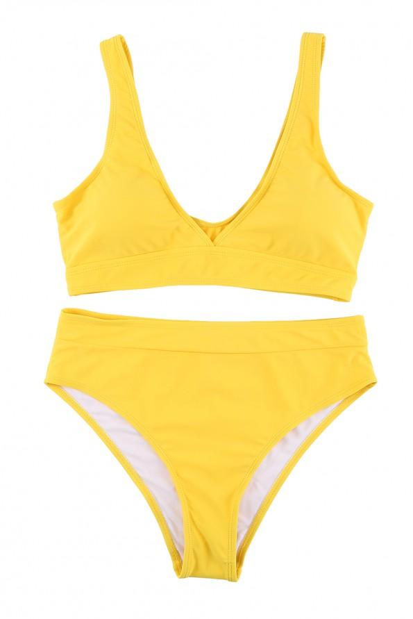 Seksi bikini komplet rumene navadne rebraste teksture
