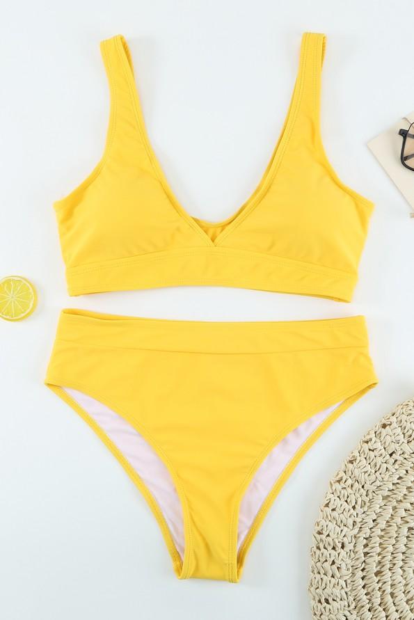 Seksi bikini komplet rumene navadne rebraste teksture